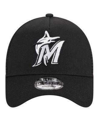 Men's Black Miami Marlins A-Frame 9FORTY Trucker Adjustable Hat