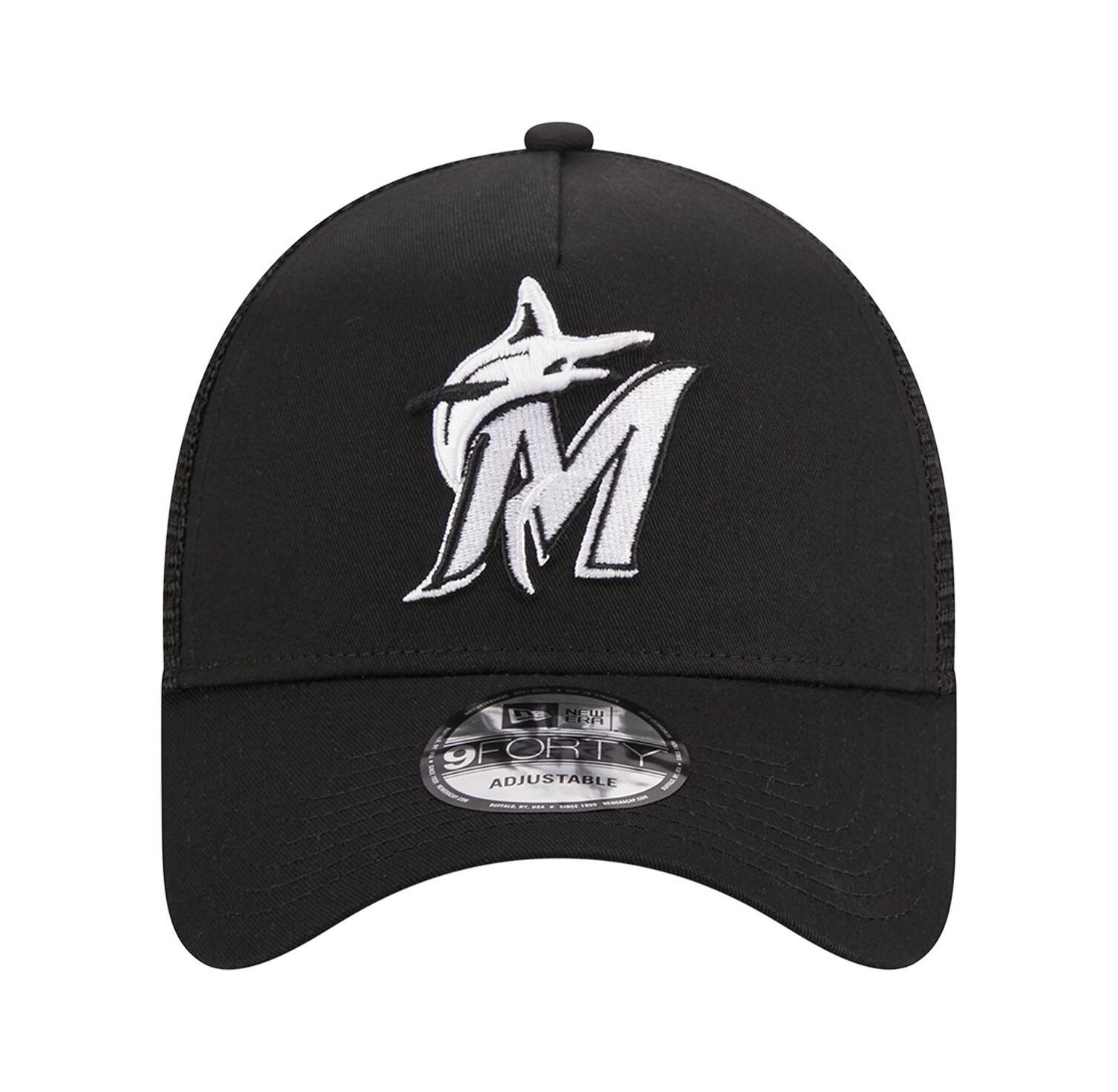 Men's Black Miami Marlins A-Frame 9FORTY Trucker Adjustable Hat