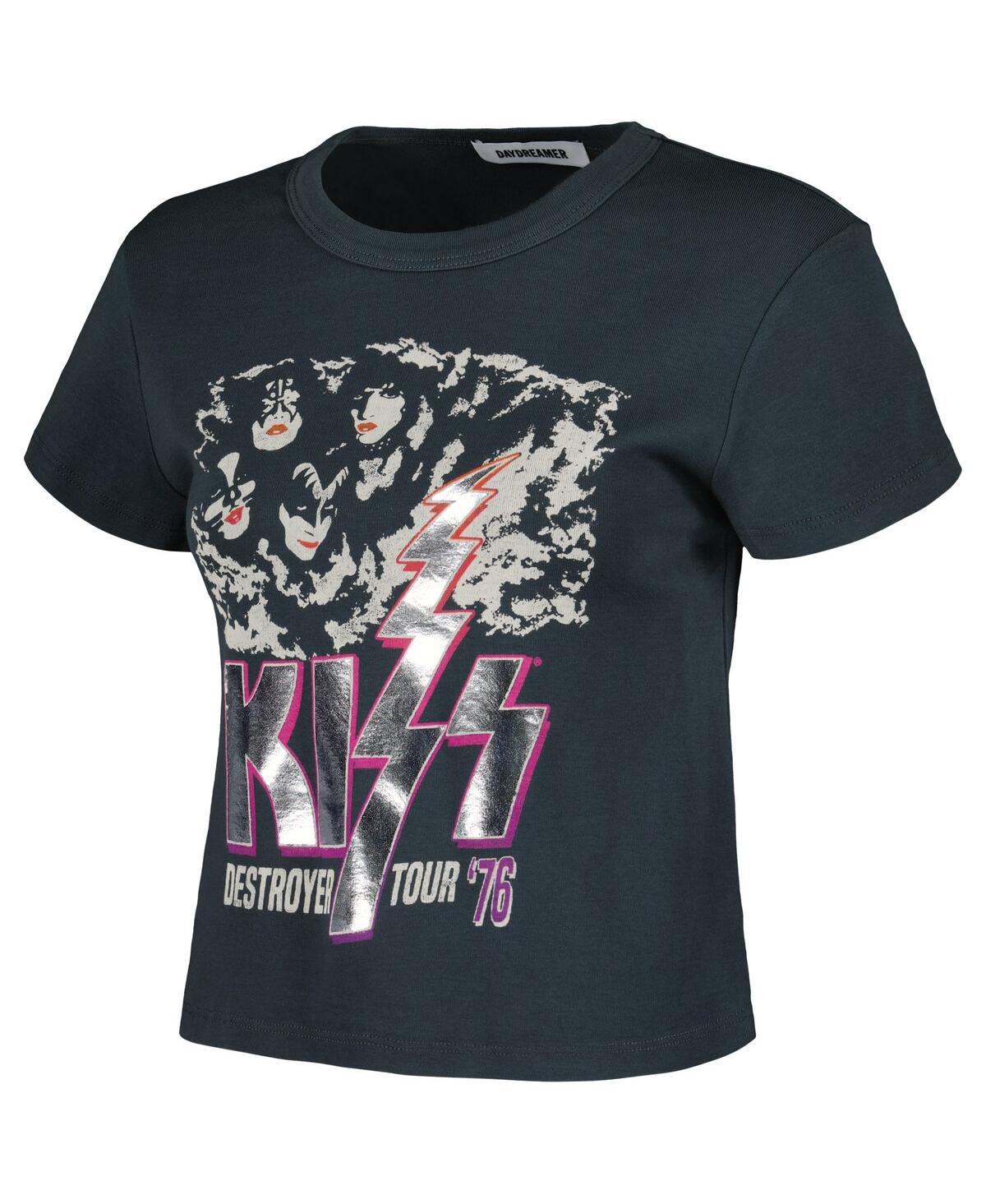 Shop Daydreamer Women's  Charcoal Kiss Destroyer Tour '76 Graphic Shrunken T-shirt