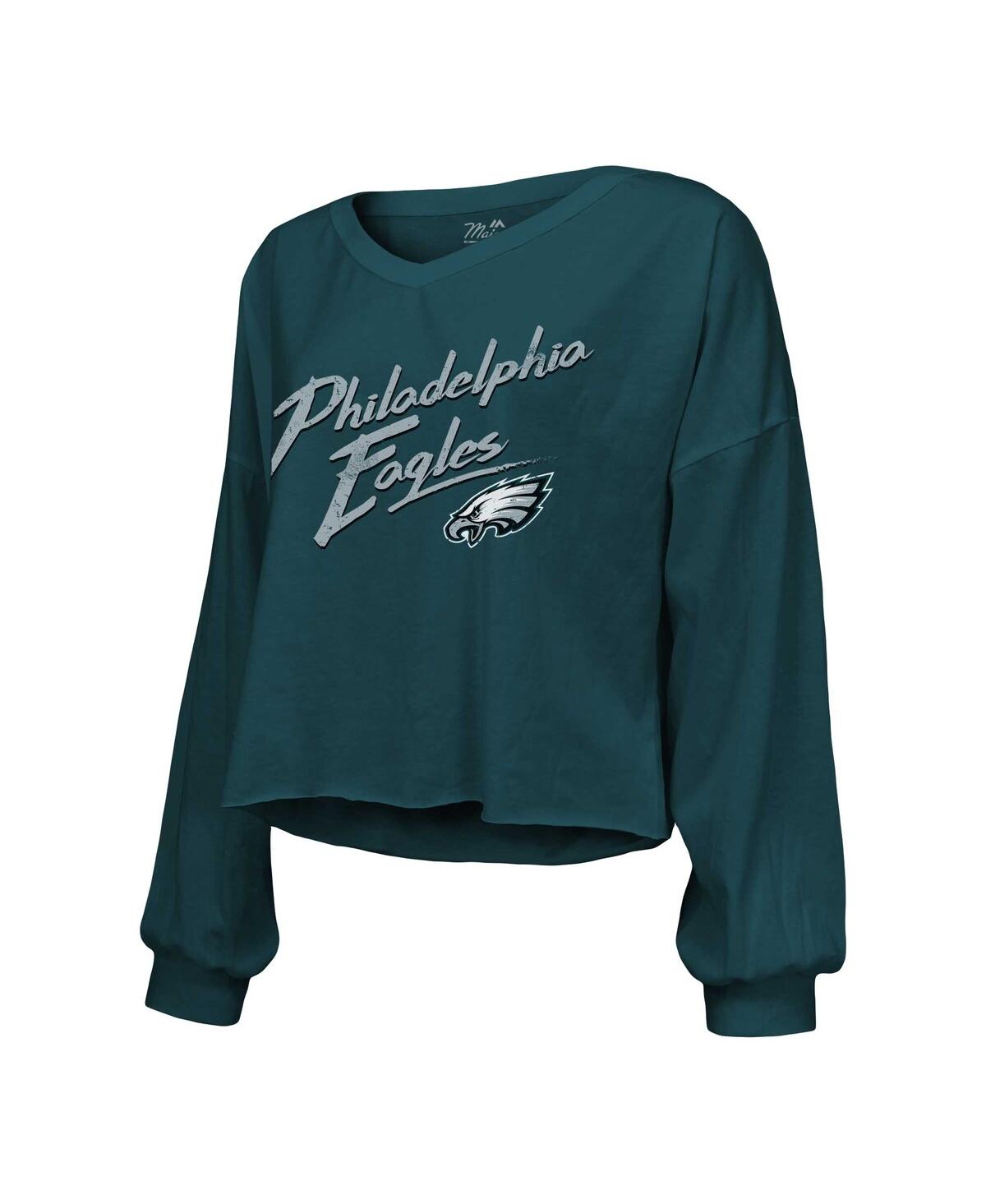 Shop Majestic Women's  Threads Jalen Hurts Midnight Green Philadelphia Eagles Name And Number Off-shoulder