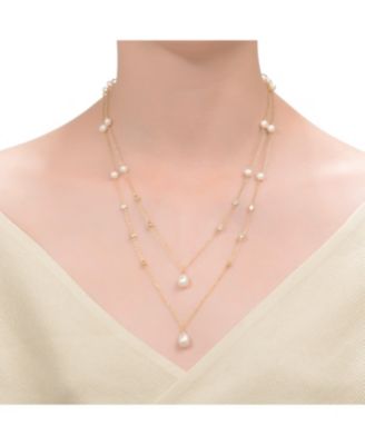 Sterling Silver 14K Gold Plated with Freshwater Pearl Layered Necklace