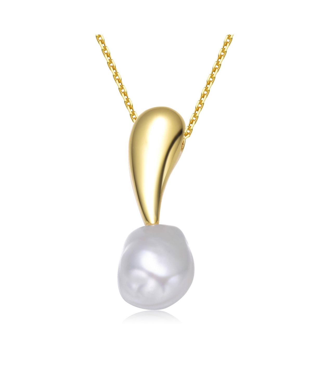 Sterling Silver 14K Gold Plated with Genuine Freshwater Pearl Drop Pendant Necklace - Gold