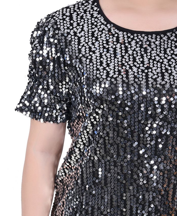 NY Collection Women's Short Sleeve Sequined Top Macy's