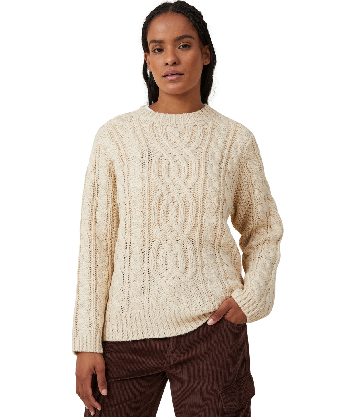Cotton On Women's Heritage Cable Oversized Pullover Sweater In Stone