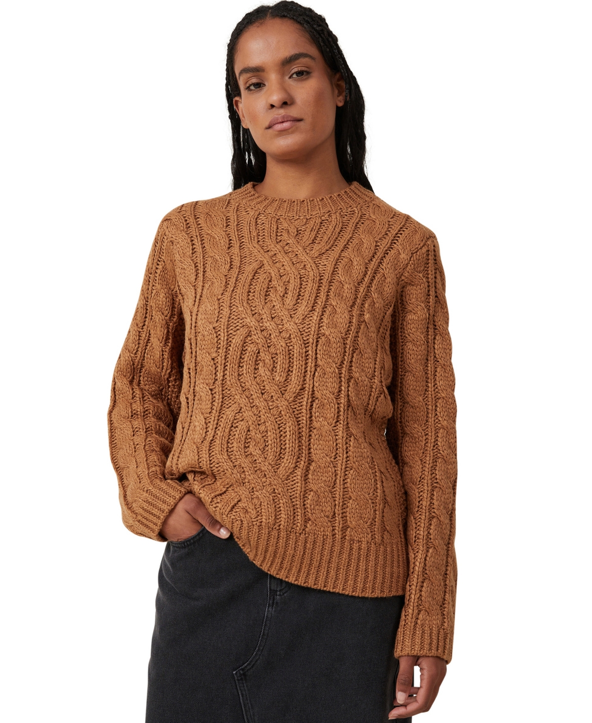 Cotton On Women's Heritage Cable Oversized Pullover Sweater In Pinecone