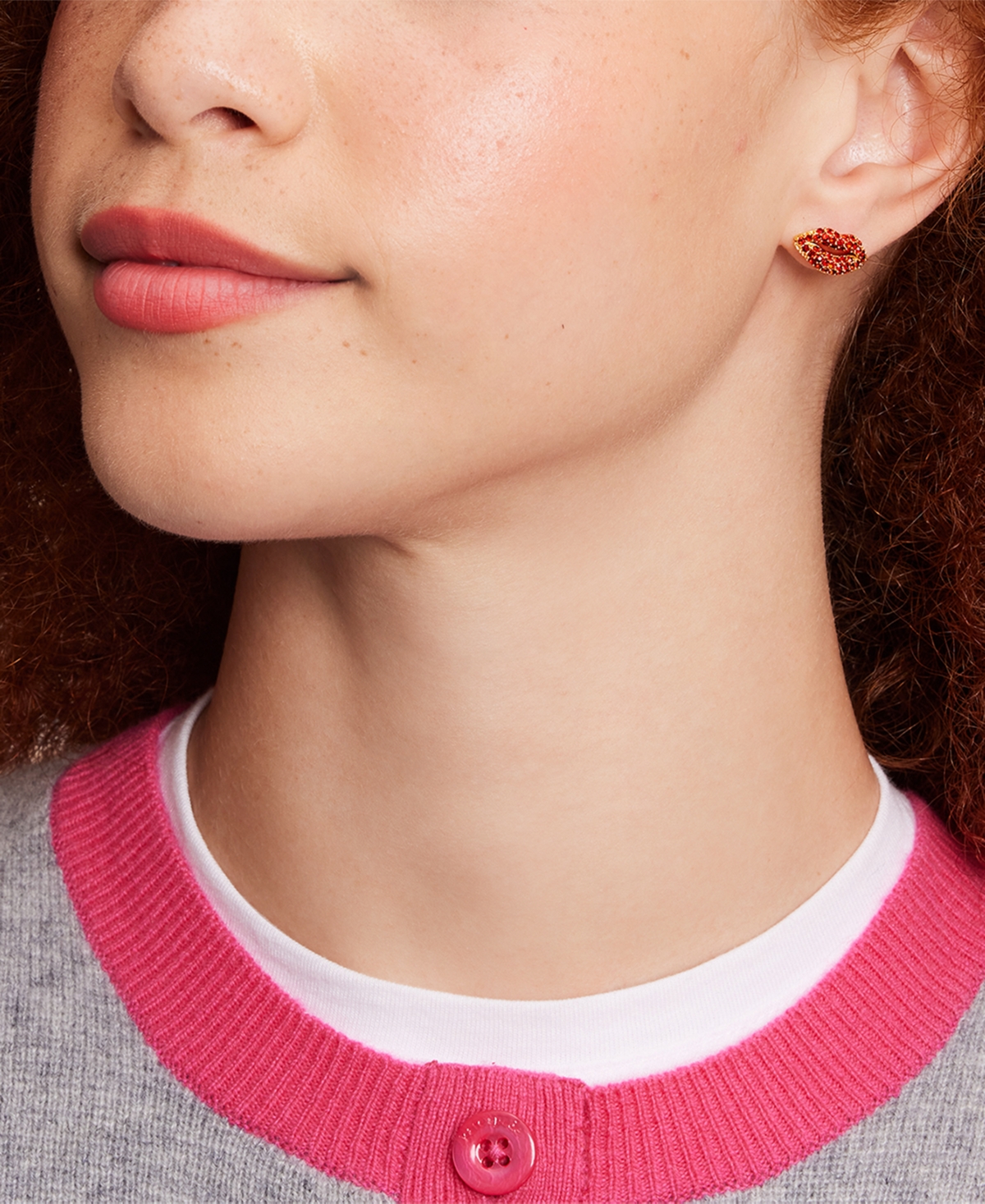 Kate Spade Gold-tone Crystal Lip Stud Earrings In Red.