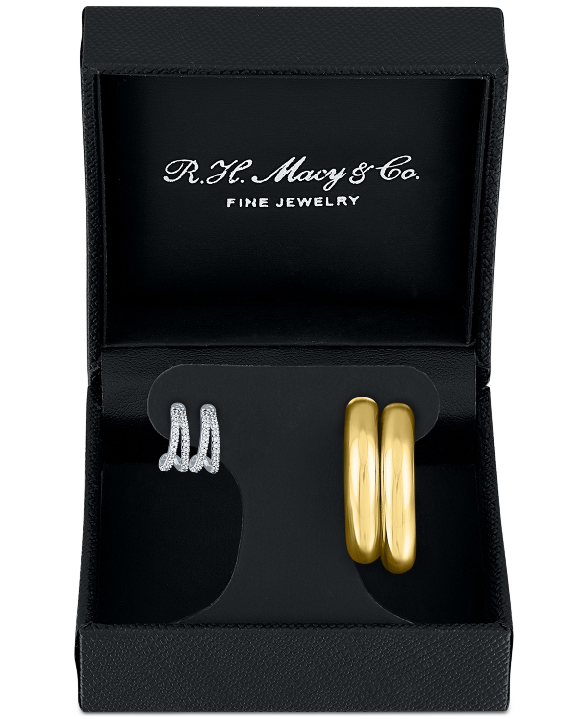 2-Pc. Set Diamond & Polished Hoop Earrings in Sterling Silver & 14k Gold-Plate - Sterling Silver  14k Gold-Plate