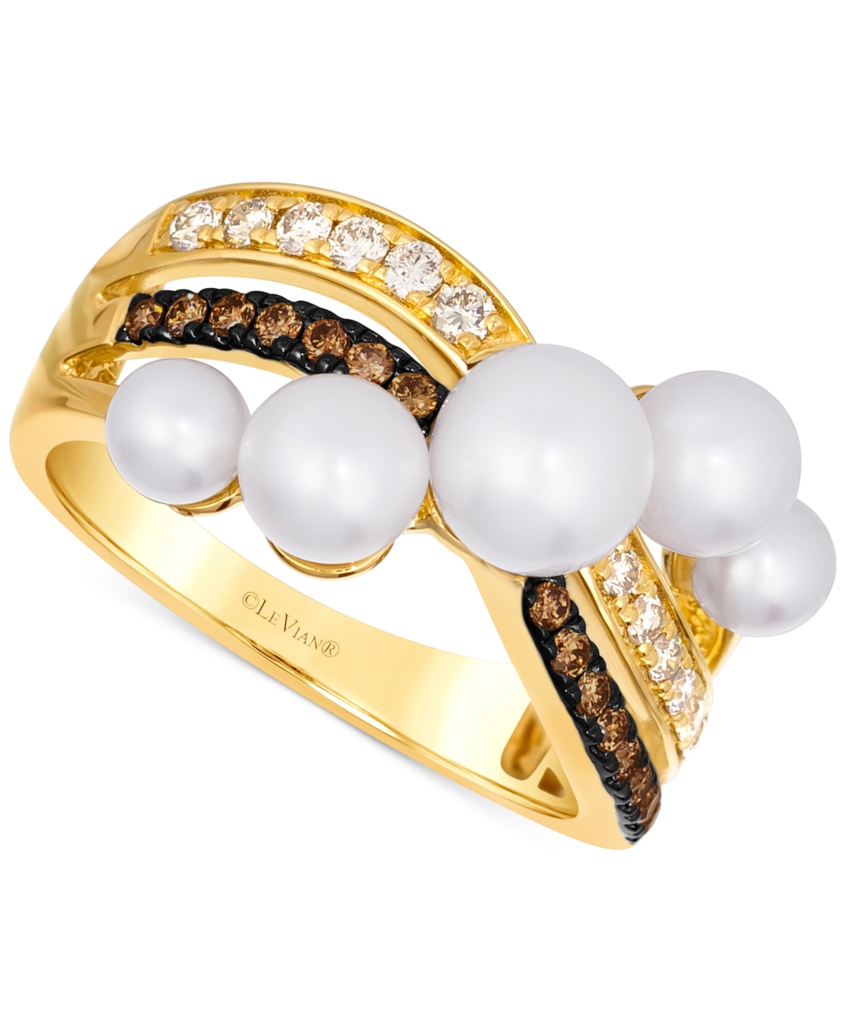 Le Vian Vanilla Pearls (4-7mm) & Diamond (3/8 Ct. T.w.) Crossover Statement Ring In 14k Gold In K Honey Gold Ring