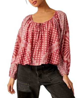 Free People - Women's Elena Printed Balloon-Sleeve Cotton Top
