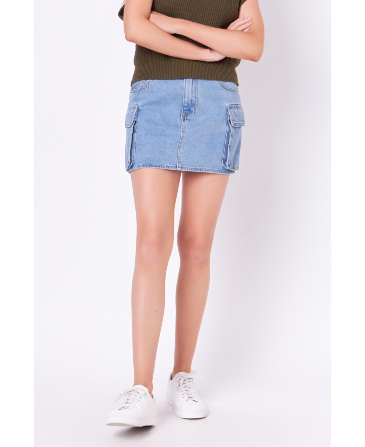 English Factory Women's Denim Cargo Low Rise Mini Skirt In Denim