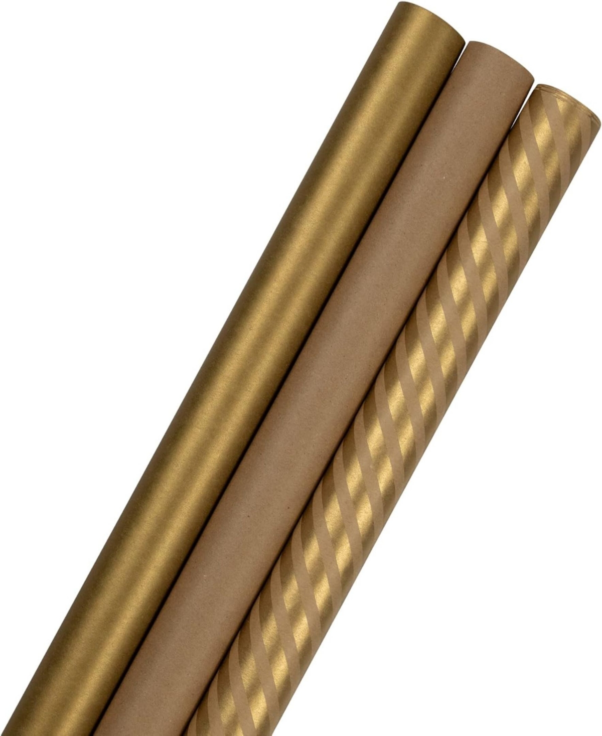 GiFoot Wrap - Kraft Wrapping Paper - 87.5 Square Foot Total - Kraft Stripes and Solid Deluxe Set - 3 Rolls Per Pack - Gold