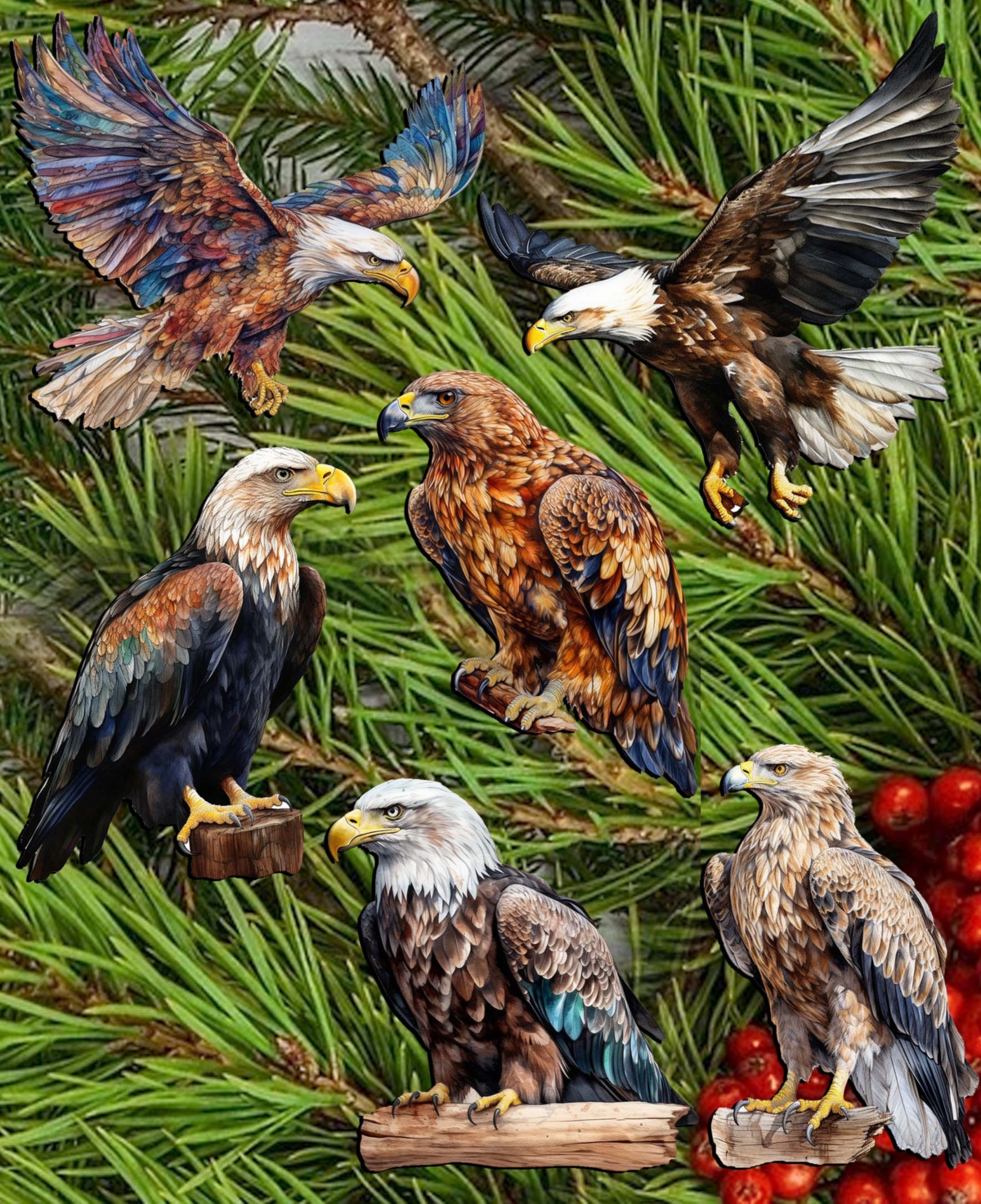 Shop Designocracy Holiday Wooden Clip-on Ornaments Eagle's Flight Set Of 6 G. Debrekht In Multi Color
