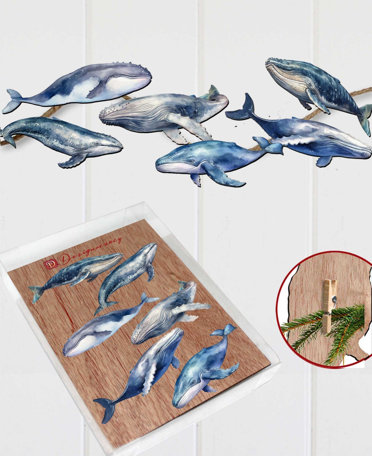 Shop Designocracy Holiday Wooden Clip-on Ornaments Humpback Whales Set Of 6 G. Debrekht In Multi Color