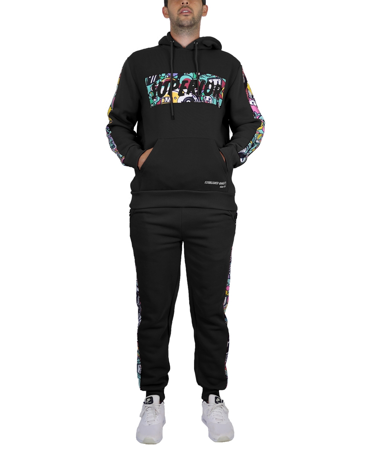 Galaxy By Harvic Men's Fleece-lined Pullover Hoodie And Jogger Sweatpants, 2 Piece Set In Black