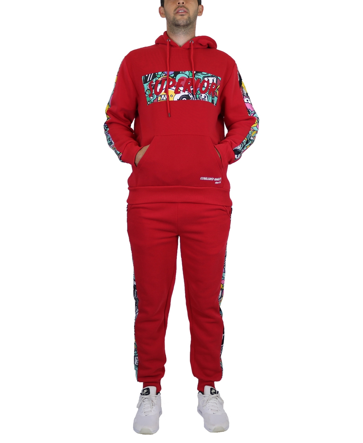 Galaxy By Harvic Men's Fleece-lined Pullover Hoodie And Jogger Sweatpants, 2 Piece Set In Red