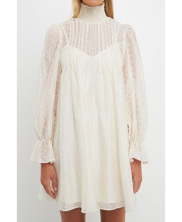 English Factory Women's Embroidered Organza Smock Neck Dress Macy's
