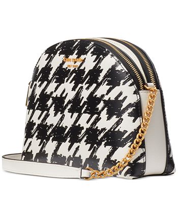 kate spade new york Morgan Painterly Houndstooth Embossed Saffiano Leather  Double Zip Dome Crossbody - Macy's