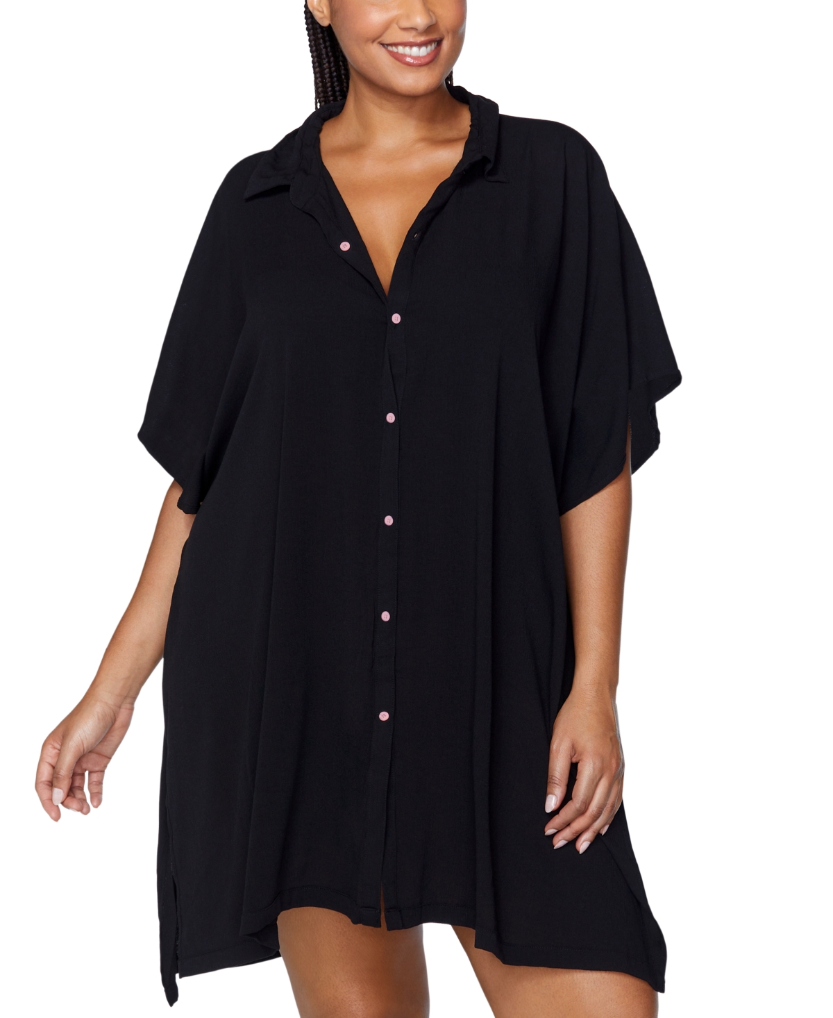 Raisins Curve Trendy Plus Size Vacay Oversized Cover-up In Black