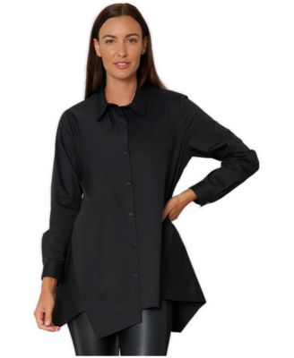 Women's Asymmetrical Cotton Poplin Button-Front Shirt Top Crossroads Tunic