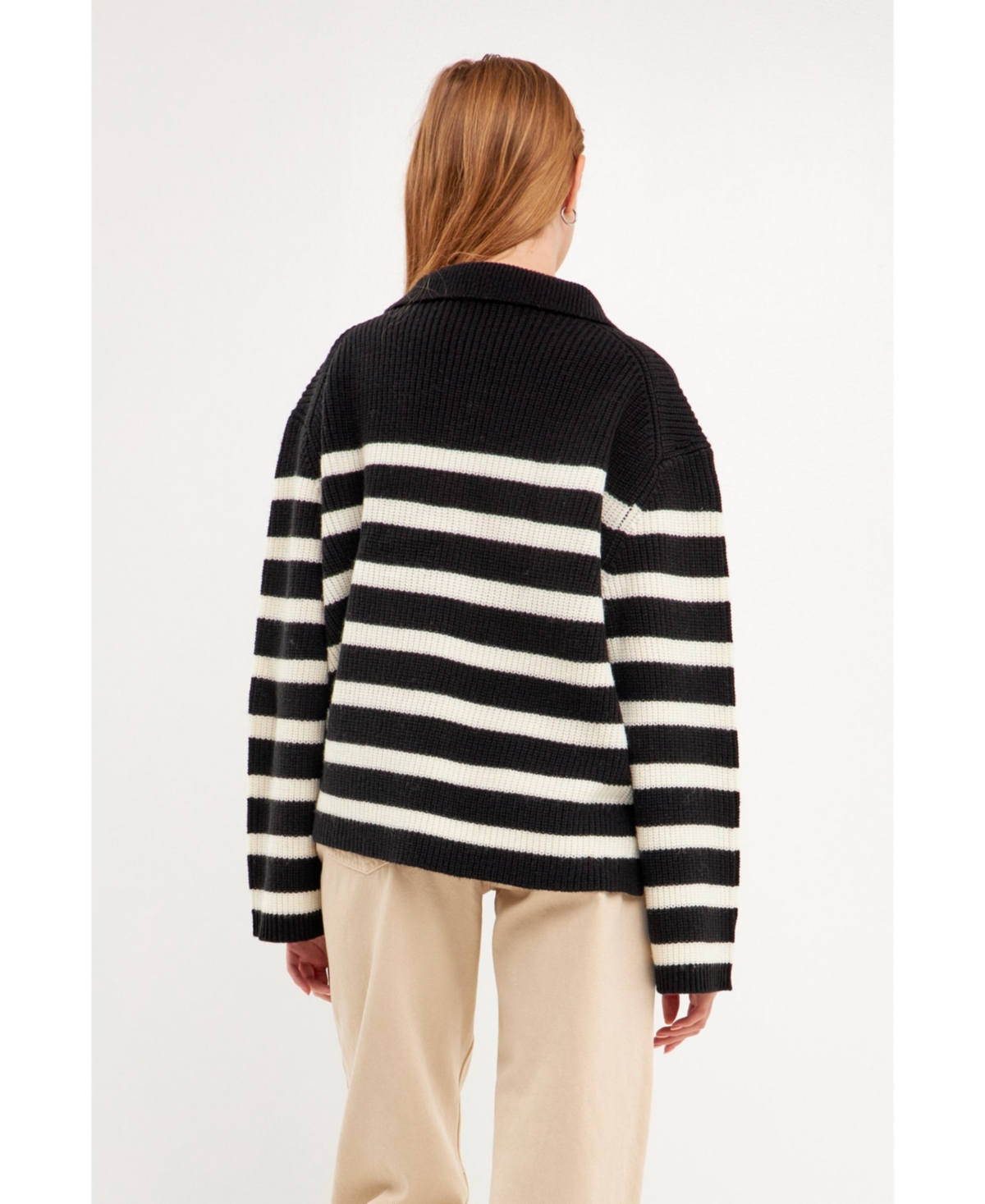 English Factory Women's Striped Half-Zip Sweater -white