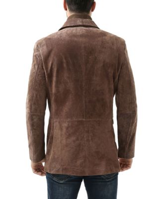 Men Brett Three-Button Suede Leather Blazer