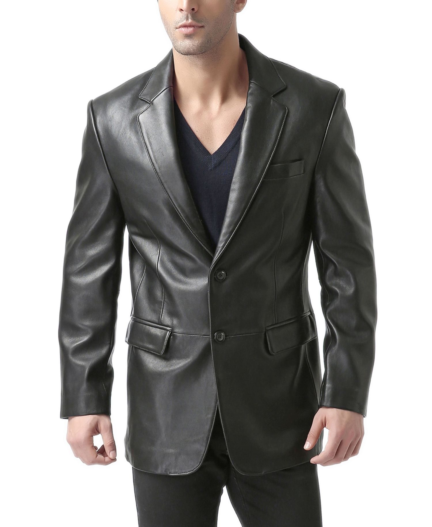Men Classic Two-Button Leather Blazer