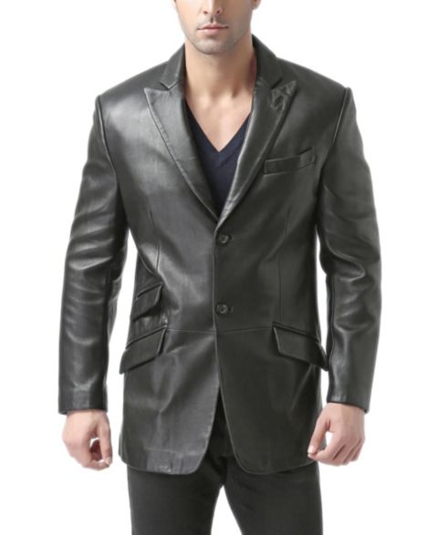Мужской пиджак BGSD Peaked Lapel Two-Button Leather Blazer, цвет: Чёрный