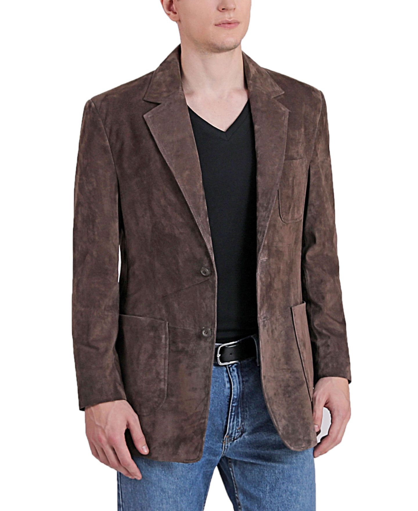 Мужской пиджак BGSD Steve Two-Button Suede Leather Blazer, цвет: Коричневый — фото 2