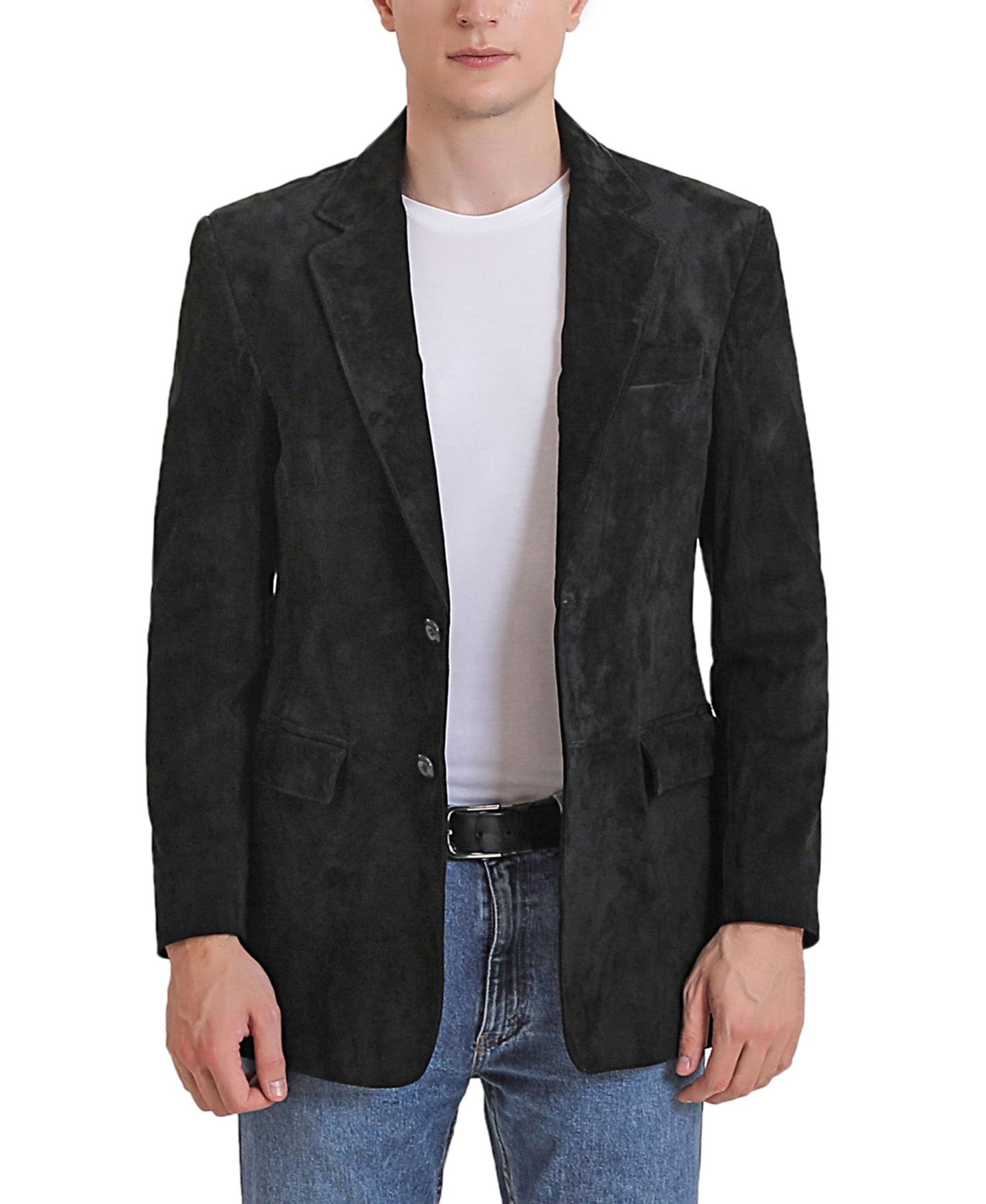 Мужской пиджак BGSD Men Cliff Classic Two-Button Suede Leather Blazer, цвет: Чёрный — фото 2