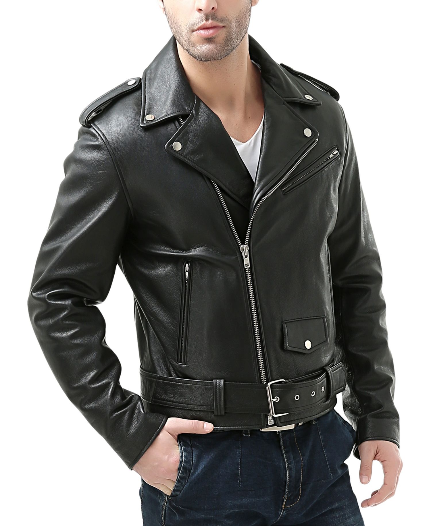 Men's Men Classic Leather Motorcycle Jacket