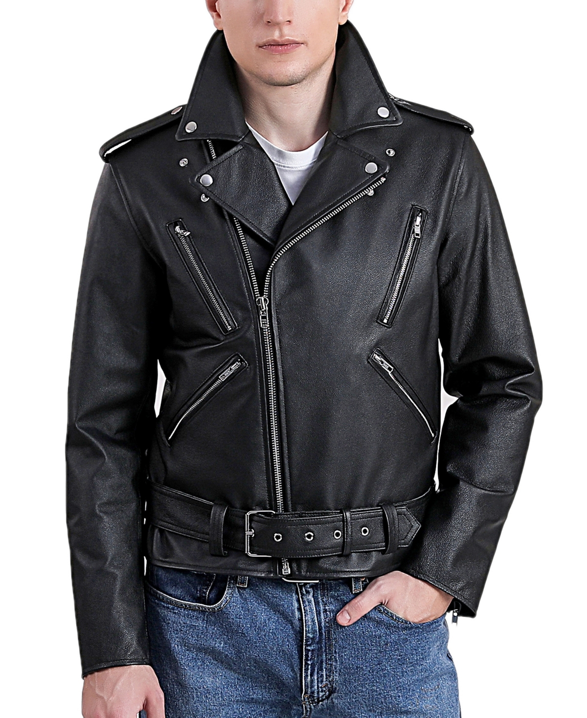 Men Leather Urban Rider Jacket - Black