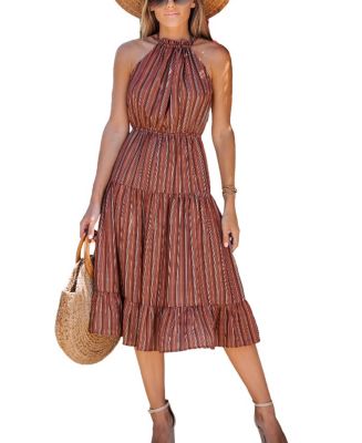 CUPSHE Women's Striped Ruffled Midi Cover Up Dress - Macy's
