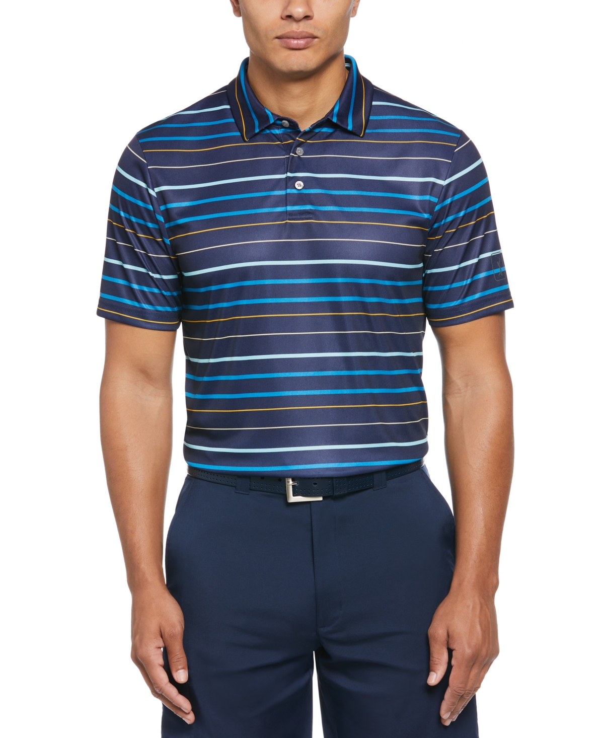 Men's Fine Line Print Short Sleeve Golf Polo Shirt - Peacoat