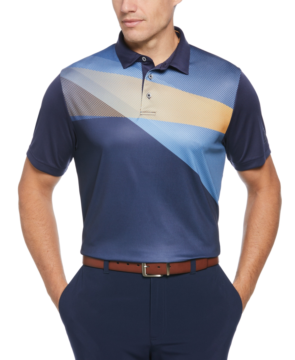 Men's Athletic Fit Shadow Asymmetric Print Short Sleeve Golf Polo Shirt - Peacoat