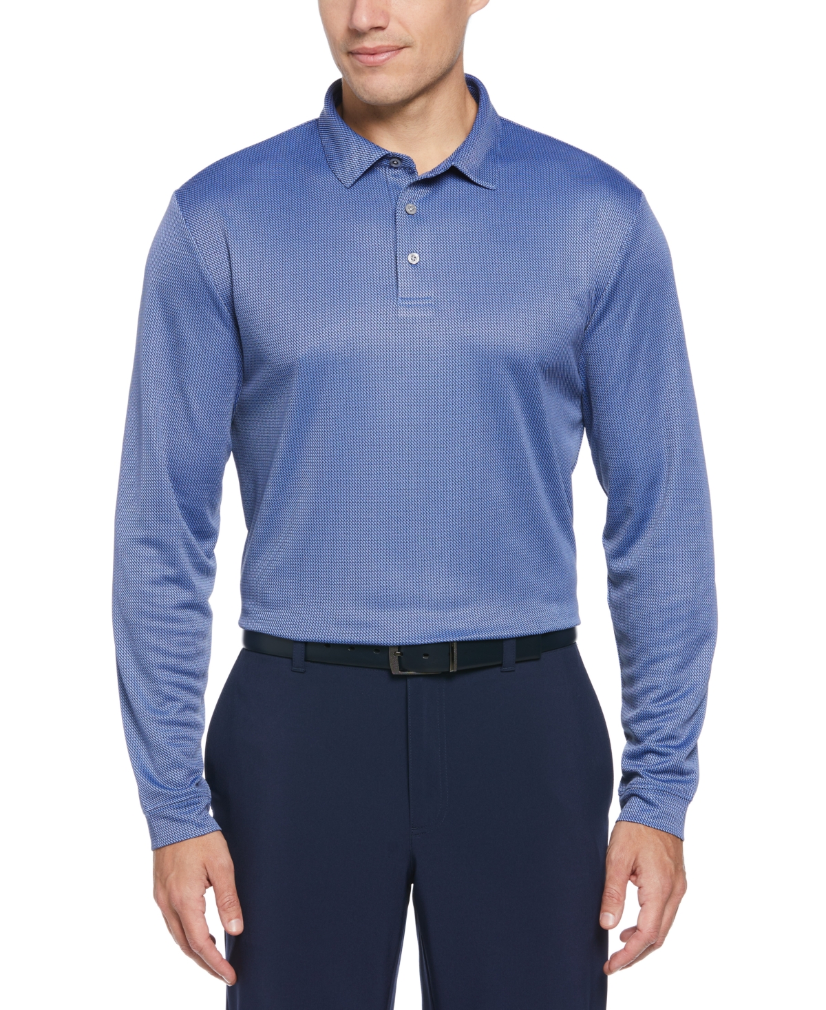 Men's Mini Jacquard Long Sleeve Golf Polo Shirt - Maroon Banner