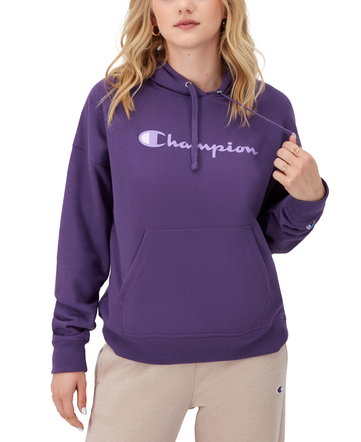 Champion Women's Relaxed Logo Fleece Sweatshirt Hoodie In Pop Art Purple