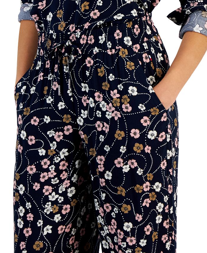 Tommy Hilfiger Women's Floral-Print Wide-Leg Pull-On Pants - Macy's