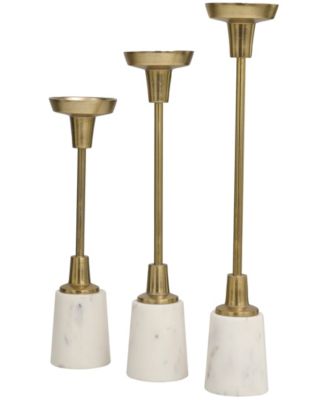 Aluminum Slim Candle Holder with White Marble Base 15", 13" and 11"H, Set of 3