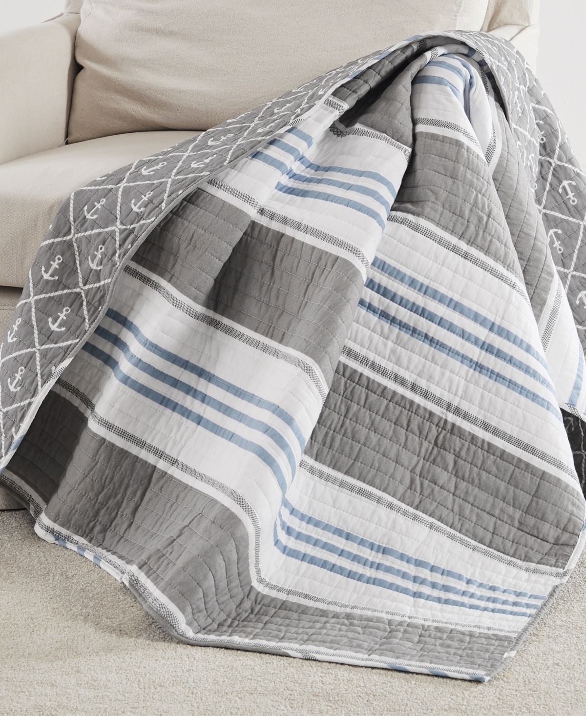Levtex Provincetown Reversible Quilted Throw, 50" X 60" In Gray