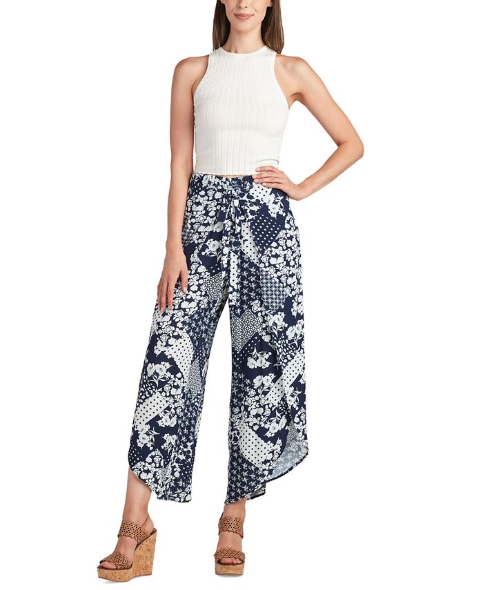 BCX Juniors' Printed Asymmetrical-Cuff Tie-Front Wrap Pants - Macy's