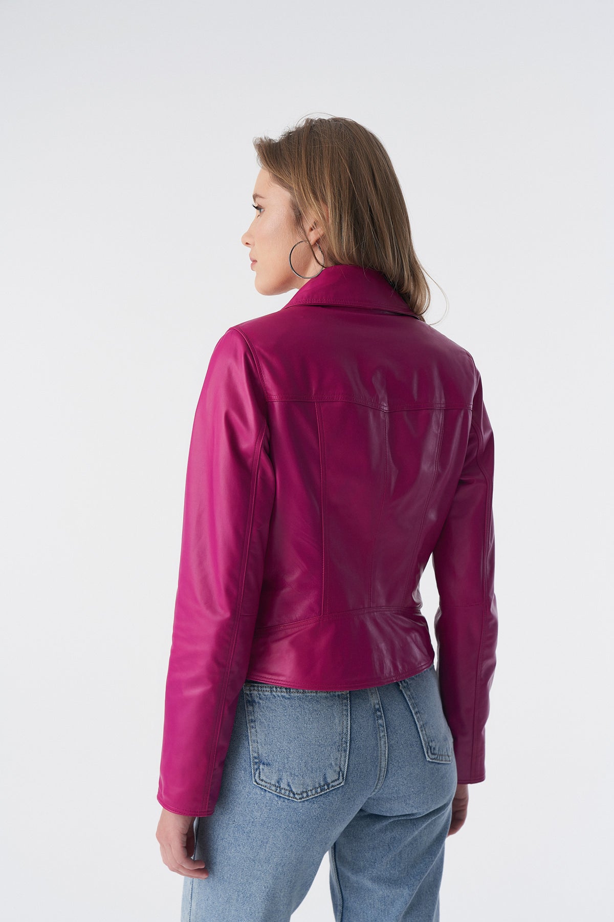 Furniq Uk Women's Classic Biker Jacket,Nappa - Fuchsia