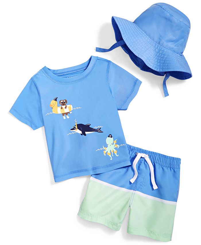 First Impressions Baby Boys Floatie Friends Swim Shirt, Shorts and Hat ...