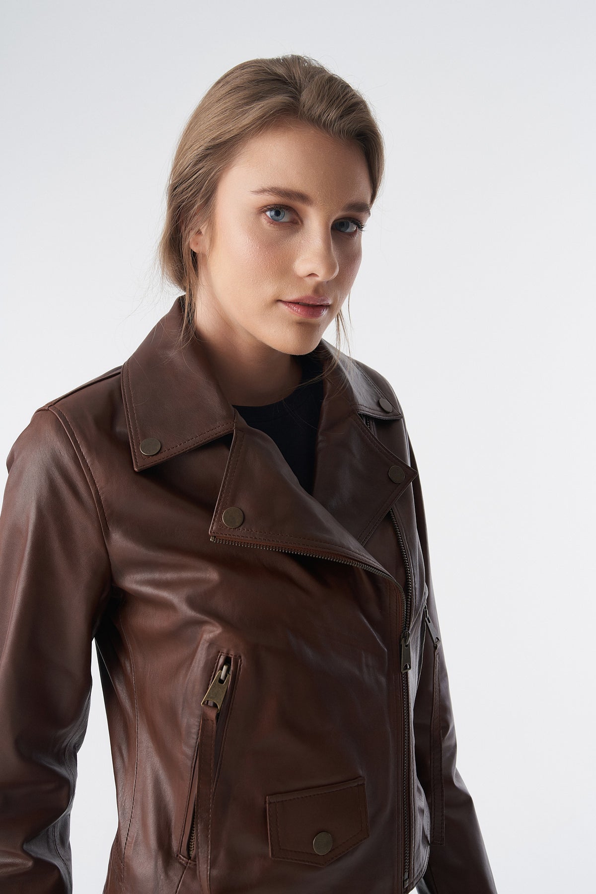 Furniq Uk Women's Classic Biker Jacket, Antique- Tan