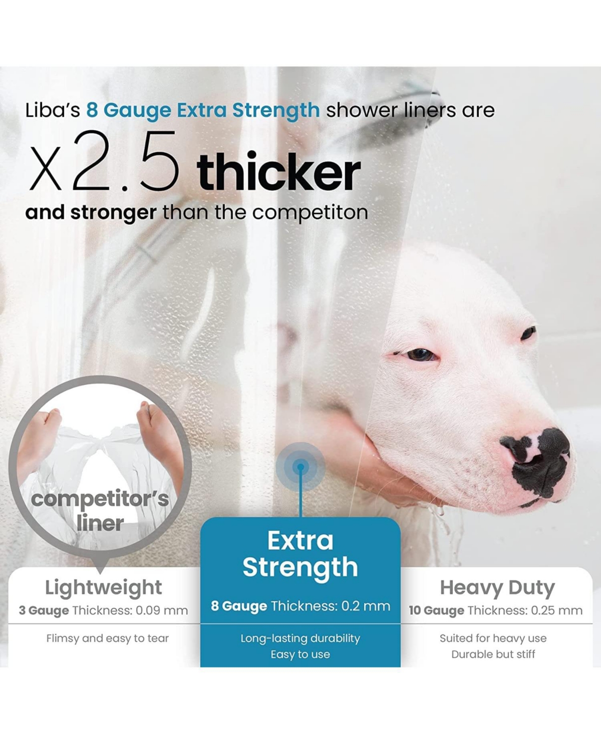 72" W x 78" H 8G Peva Extra Heavy Weight Shower Liner - Liba