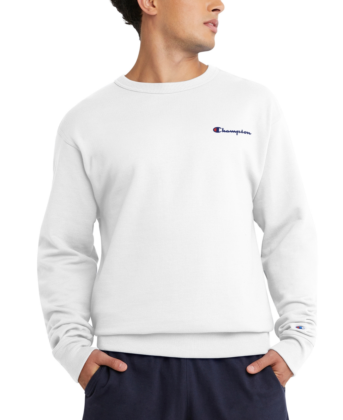 Shop Champion Men's Powerblend Crewneck Logo Sweatshirt In White