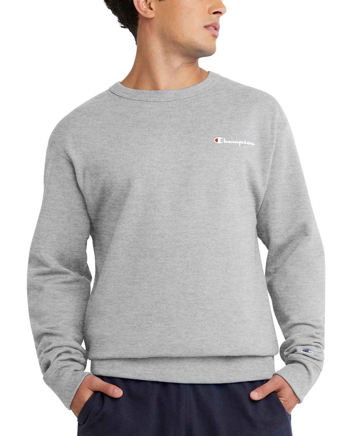 Shop Champion Men's Powerblend Crewneck Logo Sweatshirt In Navy
