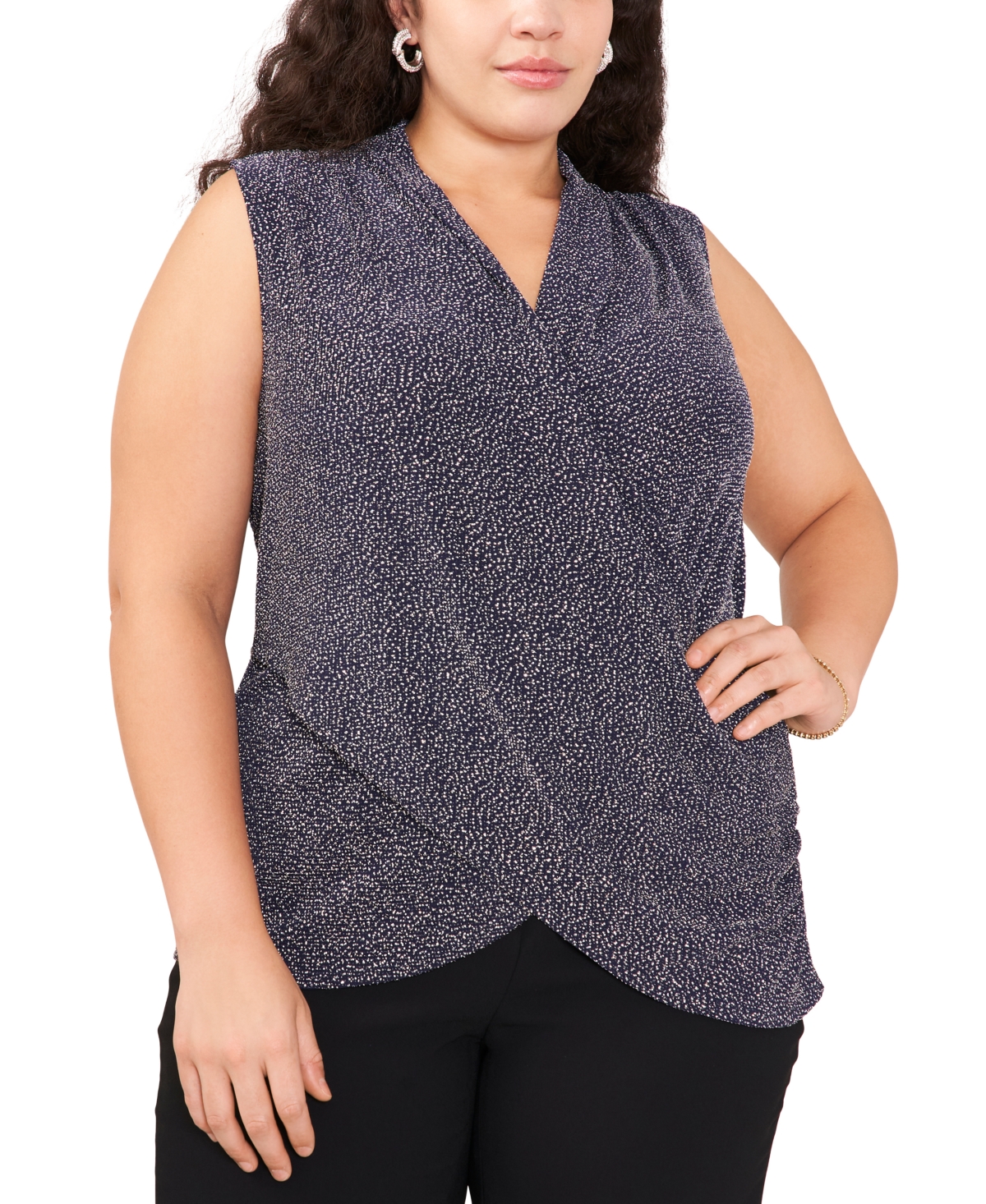 Shop Msk Plus Size Crossover Sleeveless Surplice Top In Navy,silver