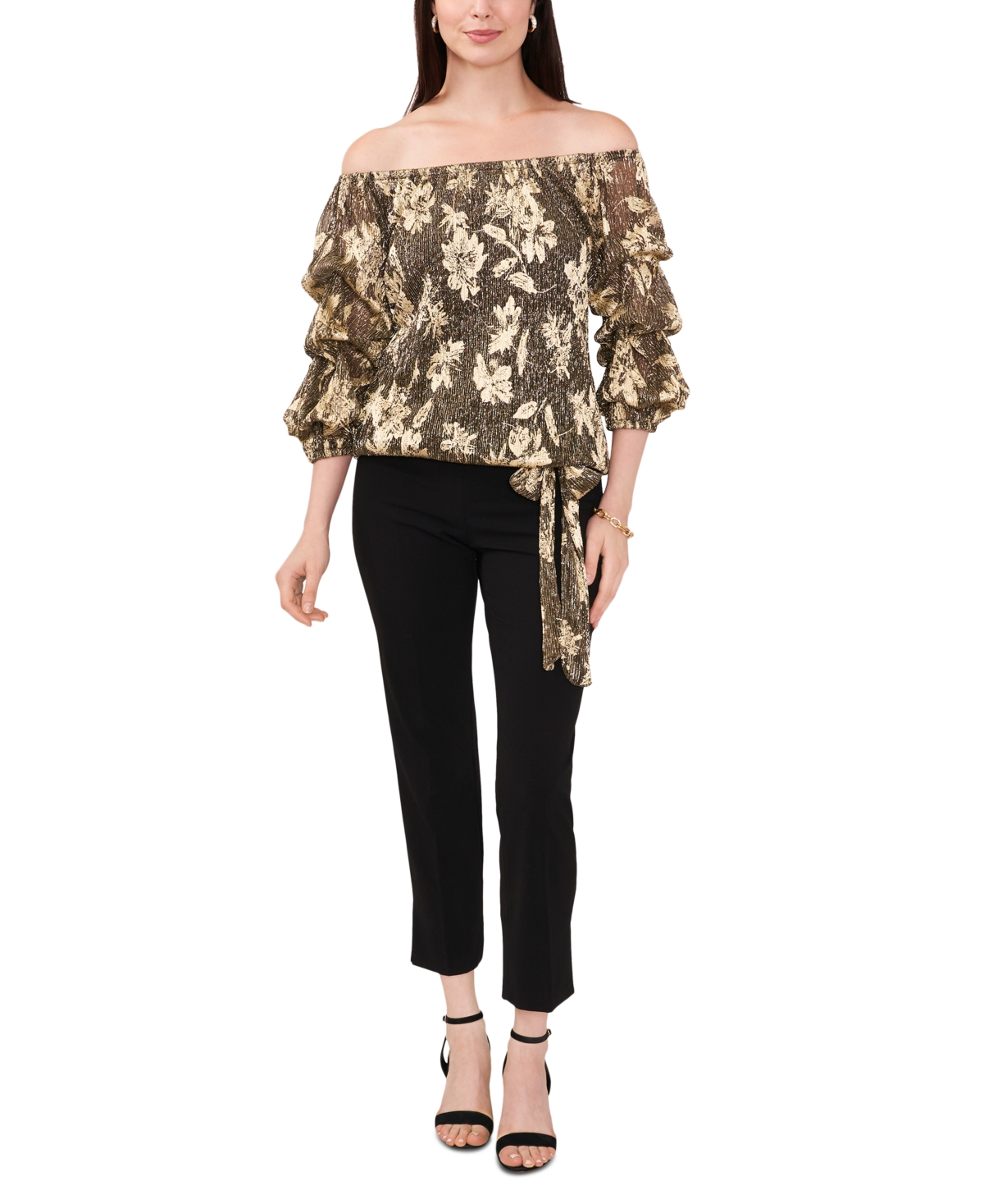Msk Women s Floral print Off the shoulder Top In Rich Black ModeSens