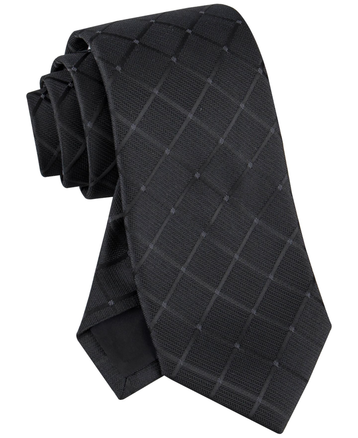 Мужские галстуки Calvin Klein Herringbone Grid Tie, цвет: Чёрный — фото 1