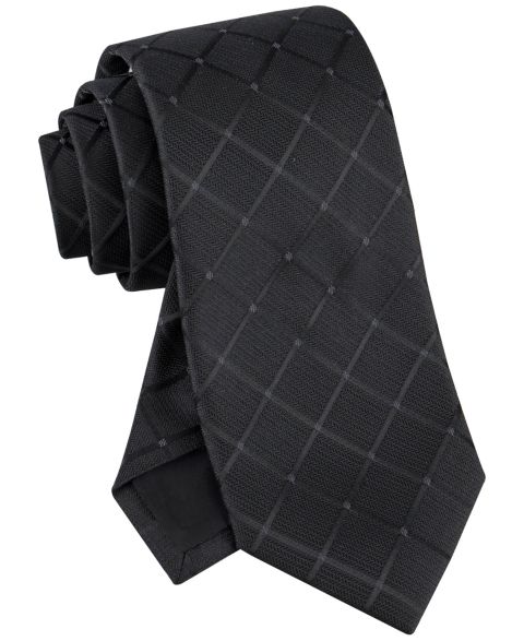 Мужские галстуки Calvin Klein Herringbone Grid Tie, цвет: Чёрный